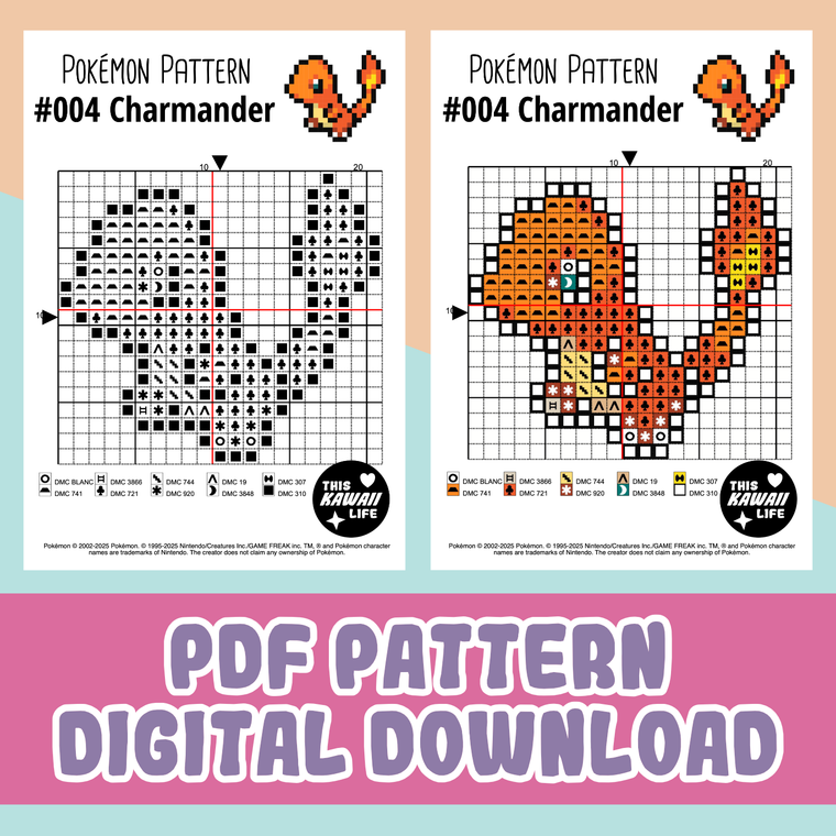 #004 Charmander - Cross Stitch Digital PDF Download Pattern
