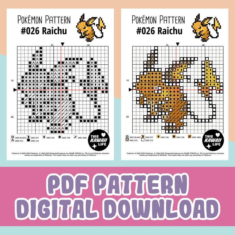 #026 Raichu - Cross Stitch Digital PDF Download Pattern