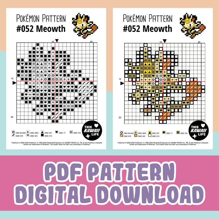 #052 Meowth - Cross Stitch Digital PDF Download Pattern