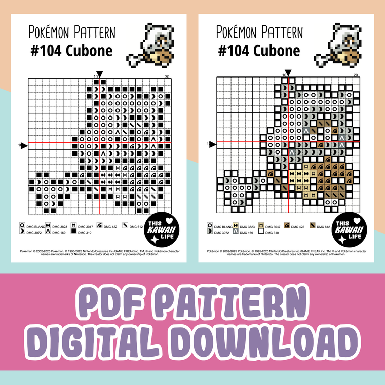 #104 Cubone - Cross Stitch Digital PDF Download Pattern