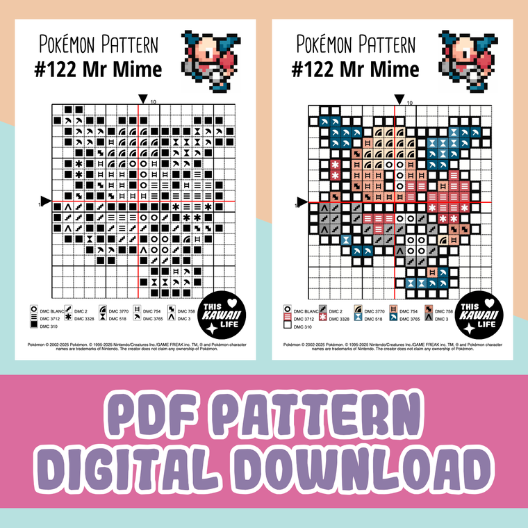 #122 Mr Mime - Cross Stitch Digital PDF Download Pattern