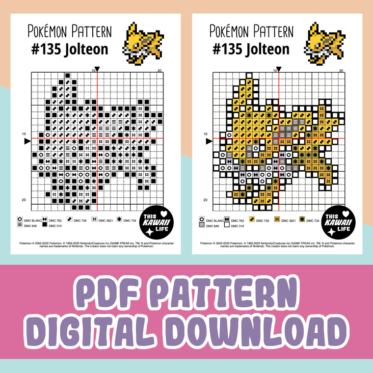 #135 Jolteon - Cross Stitch Digital PDF Download Pattern