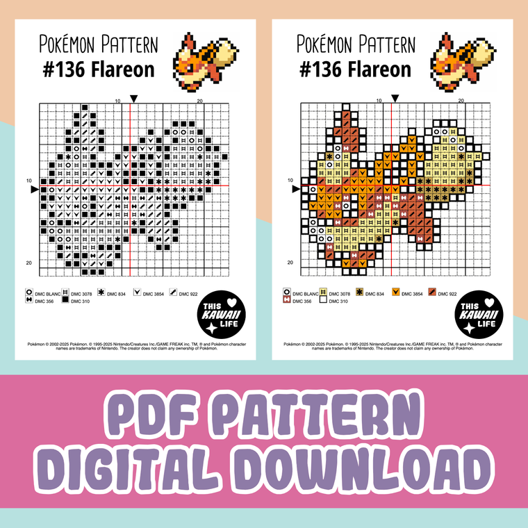 #136 Flareon - Cross Stitch Digital PDF Download Pattern
