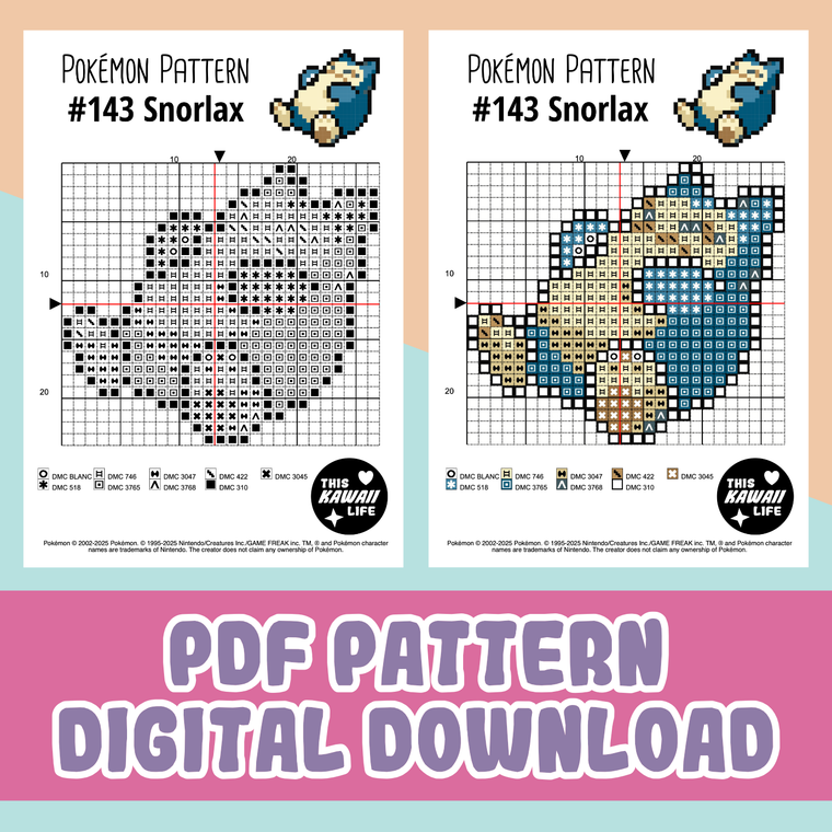 #143 Snorlax - Cross Stitch Digital PDF Download Pattern