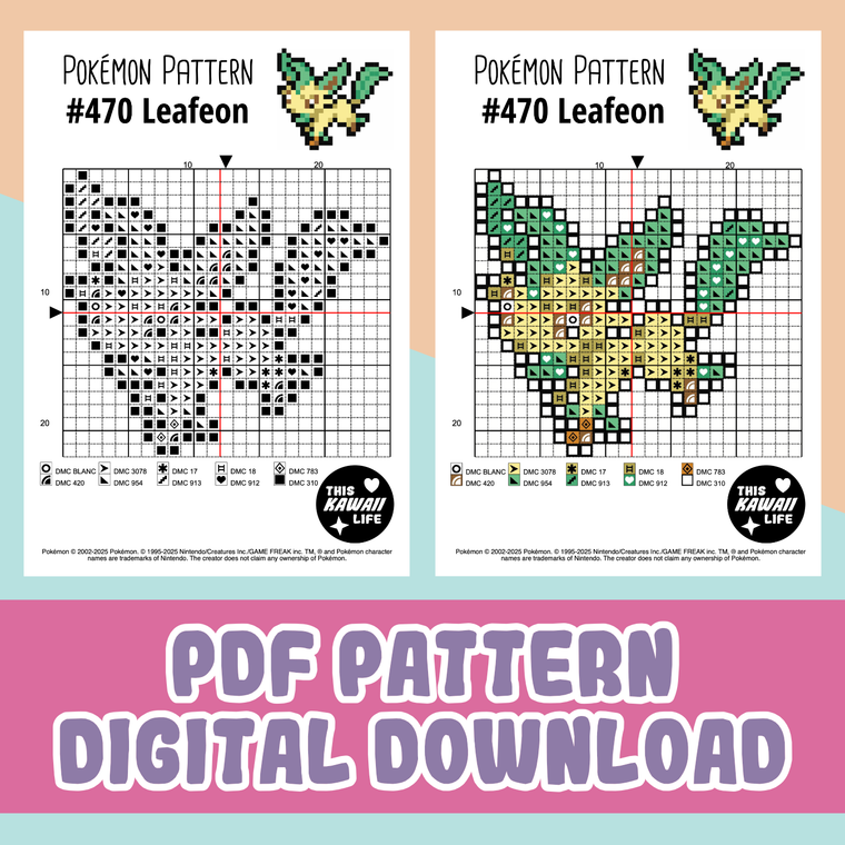#470 Leafeon - Cross Stitch Digital PDF Download Pattern