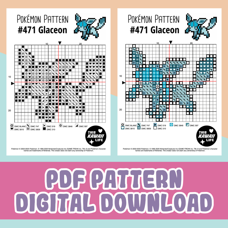 #471 Glaceon - Cross Stitch Digital PDF Download Pattern