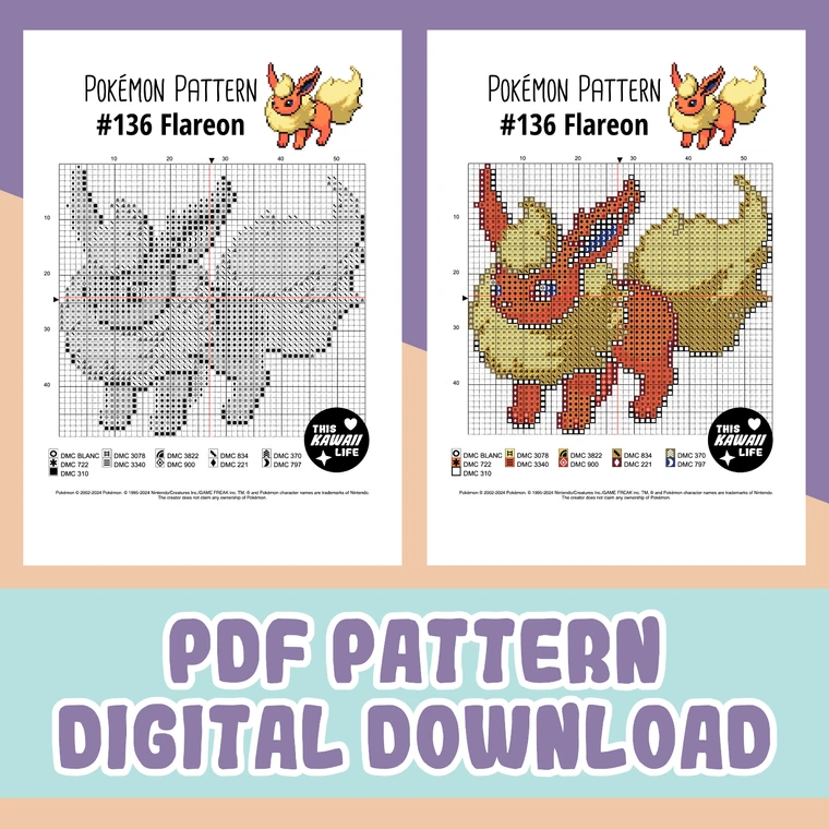 #136 Flareon - Large Cross Stitch Digital PDF Download Pattern