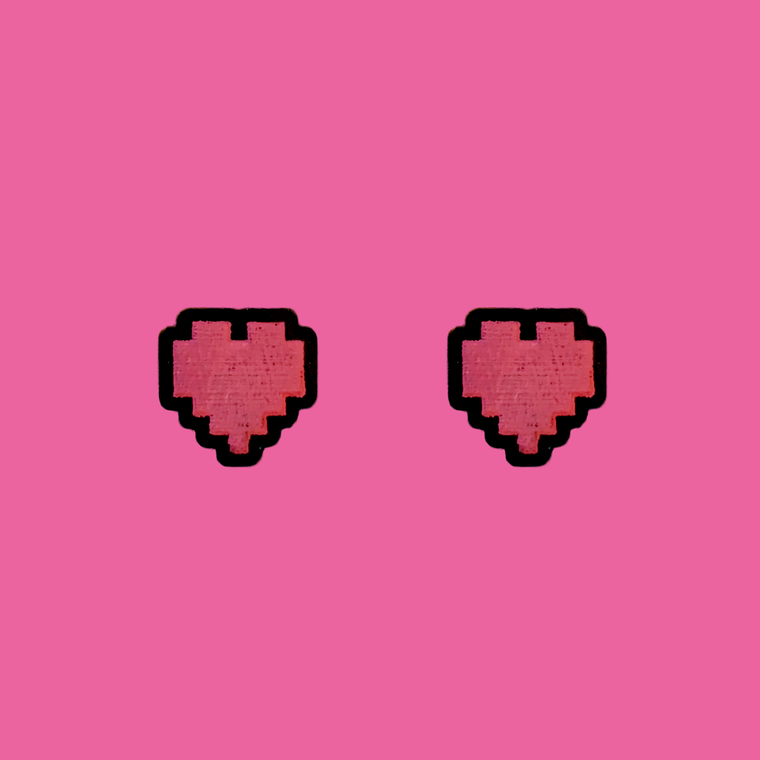 Pixel Heart Stud Laser Cut Earrings