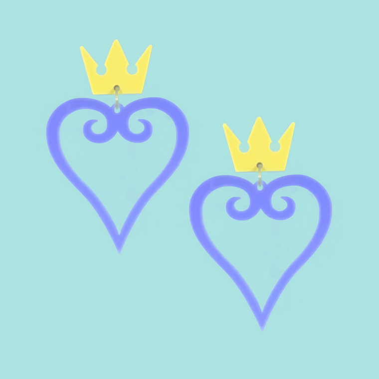 Kingdom Hearts Heart and Crown Laser Cut Earrings