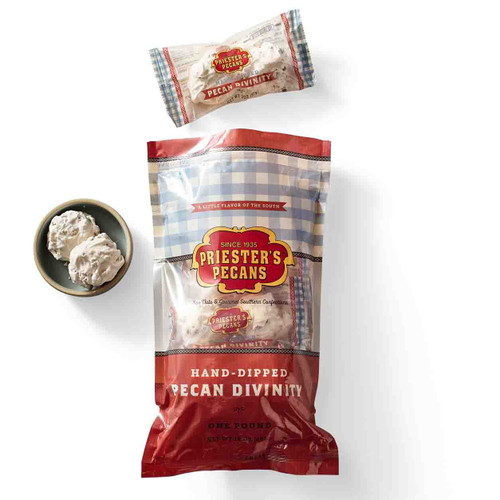 Handcrafted Southern Pecan Divinity made with premium Southern grown pecans packaged in Priester's Signature 1 Pound Bag.