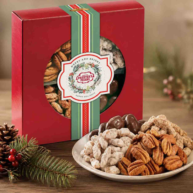 Pecan Delight Gift Pinwheel - Frosted Pecans, Roasted and Salted Pecans, Milk Chocolate Pecans, and Praline Pecans
