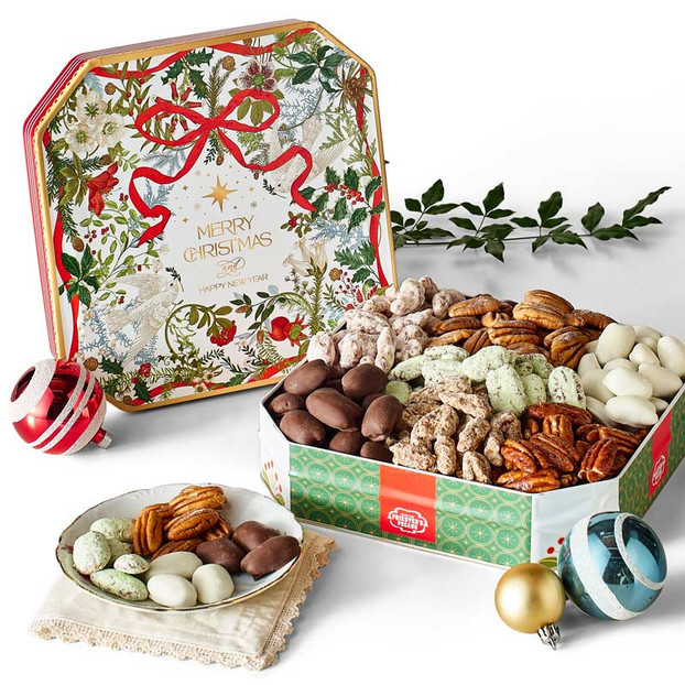 Seven Pecan Favorites - Festive Ornaments Tin ,1 lb. 5 oz.