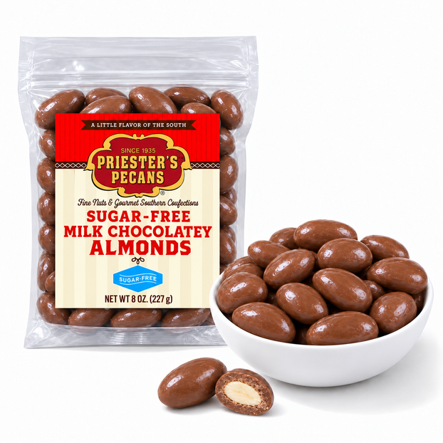 Priester’s Sugar Free Milk Chocolatey Almonds in an 8 oz. bag
