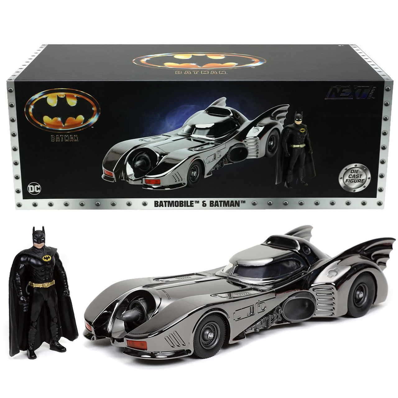Batman 1989 Movie Batmobile Black Chrome Finish 1:24 Scale Die-Cast Metal  Vehicle with Mini-Figure - Exclusive - Mike's Toys and Stuff!