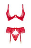 Rose Red Bra, Thong Garter Belt Set -16