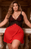 Plus Size Red Satin Black Lace Chemise Nightdress1