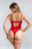Red Faux Leather Mesh Lace Up Bodysuit 3