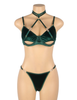 YesX Green Hollow Cut Halter Bra Set 4