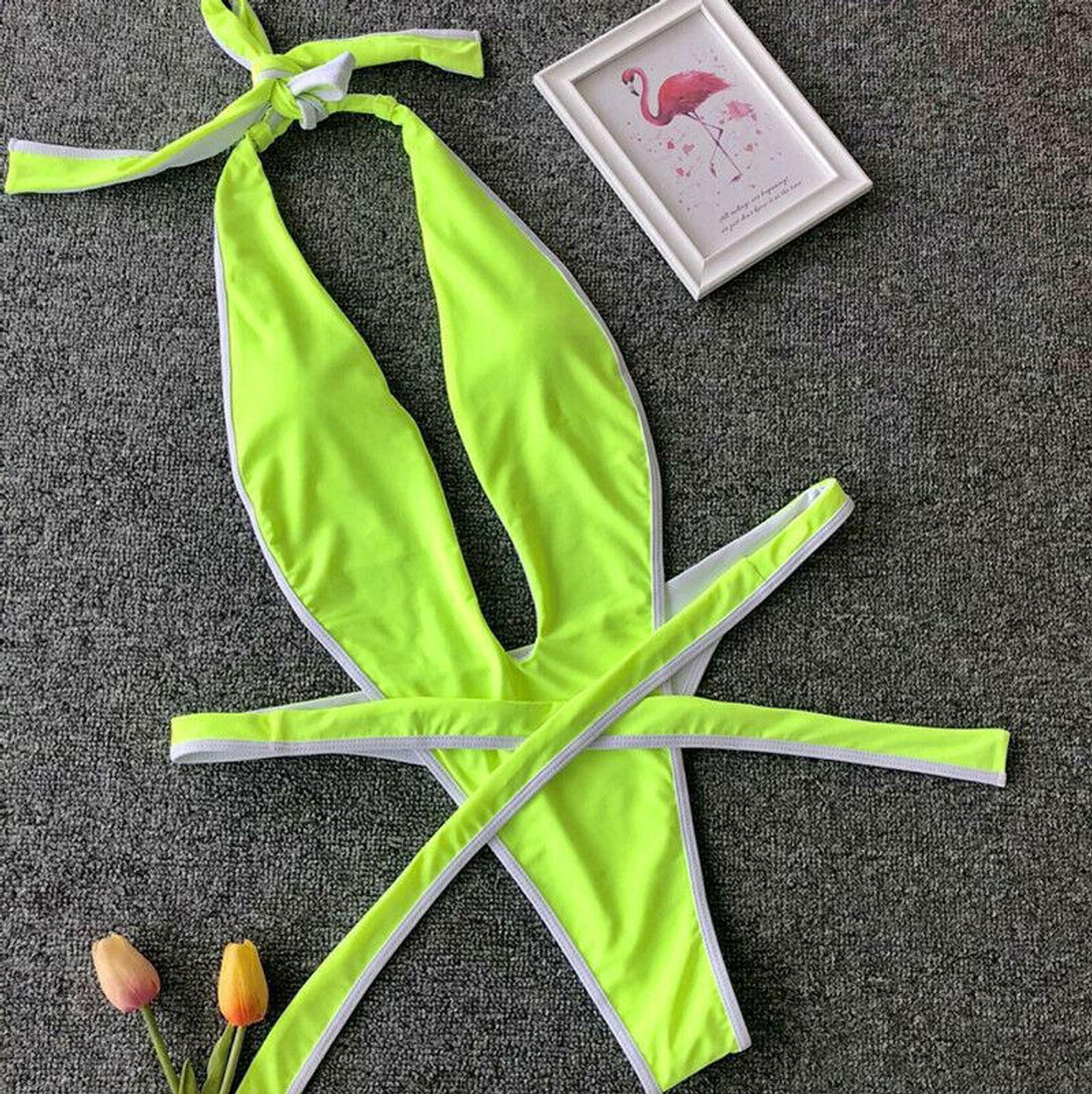One Piece Neon High Cut Swimsuit 4090