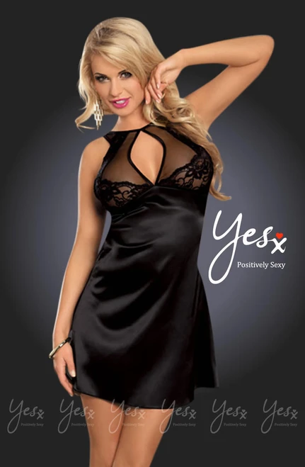 YesX Lace Satin Baby Doll Dress Black YX684