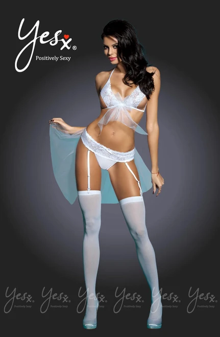 YesX Bra Set Butterfly Swallow W/Garter Thong Stockings