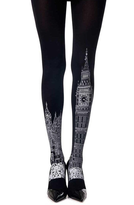 Zohara Tights "London Time" Black Print Tights -1