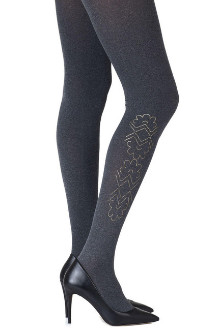 Zohara Caught In The Metal Heather Grey Print Tights -1