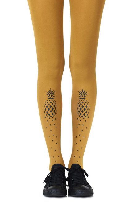  Zohara If You Like Pina Coladas Mustard Print Tights 