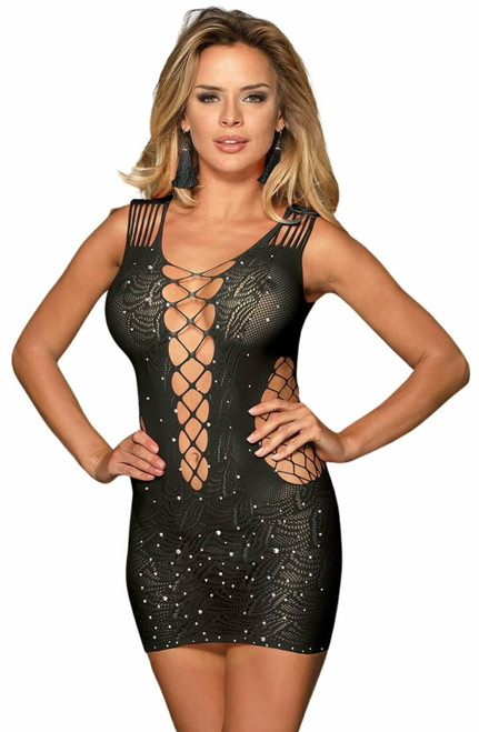 Black Sparkling Sequin Bodystocking Dress 1