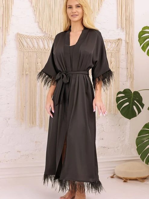 Long bathrobe Kalimo - Black 1
