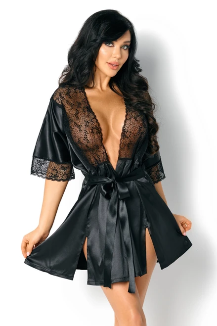 Beauty Night Delight Satin Robe Black BN6628 product image 1