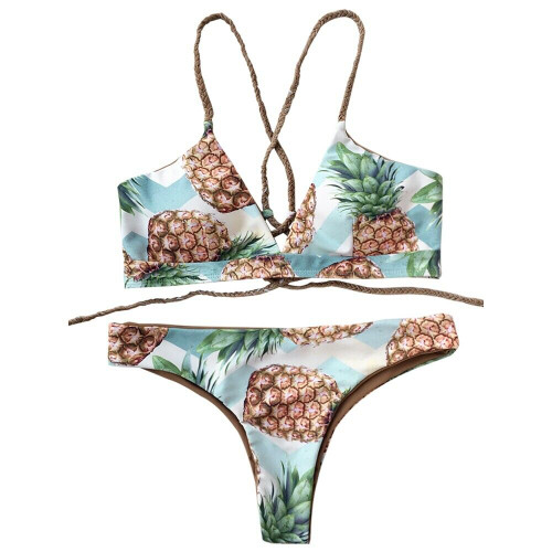 Back Strappy Pineapple Print Bikini