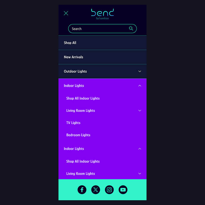 Bend mobile menu navigation