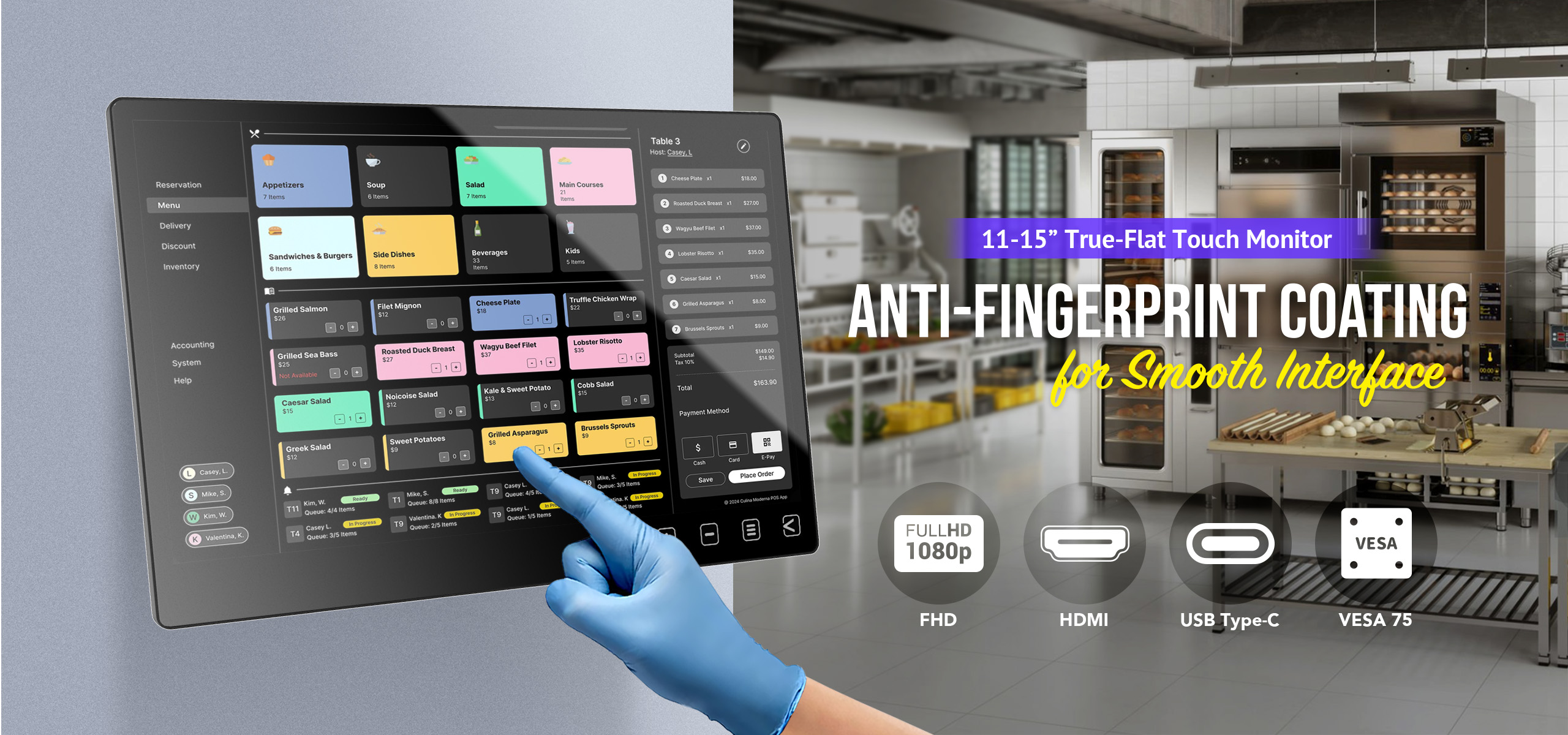 Capacitive anti-fingerprint touch monitor