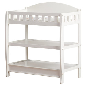 Modern White Wooden Baby Changing Table with Safety Rail Pad and Strap Q280-INTP0381