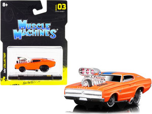 1966 Dodge Charger 426 C.I. Orange with Blue Stripe 1/64 Diecast Model Car by Muscle Machines F977-15542or