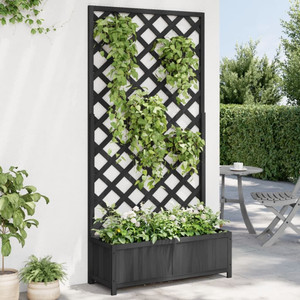 Planter with Trellis Black Solid Wood Fir A949-365481
