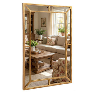 36 x 24 Inch Gold Wall Mirror with Beaded Frame for Living Room-Gold - Color: Gold D681-HZ10284GD