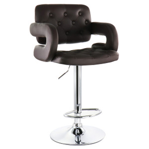 Elama Faux Leather Tufted Bar Stool in Brown with Chrome Base and Adjustable Height D970-ELM-749-BRN
