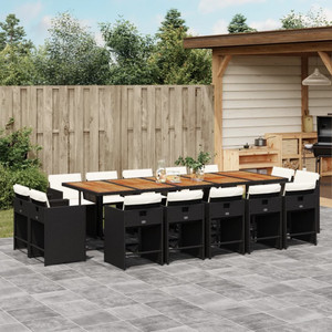 15 Piece Patio Dining Set with Cushions Black Poly Rattan A949-3278006