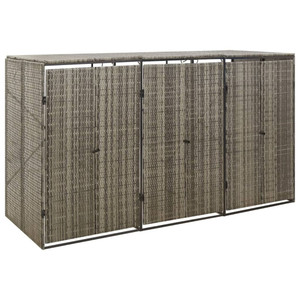 Triple Wheelie Bin Shed Gray 81.5"x31.5"x46.1" Poly Rattan A949-319866