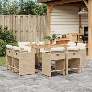 9 Piece Patio Dining Set with Cushions Beige Poly Rattan A949-3277971