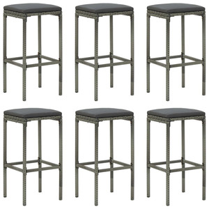 Bar Stools with Cushions 6 pcs Gray Poly Rattan A949-313450