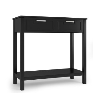 Narrow Console Table with Drawers and Open Storage Shelf-Black - Color: Black D681-HW65113BK
