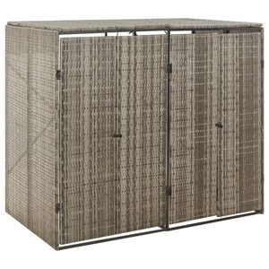 Double Wheelie Bin Shed Gray 55.1"x31.5"x46.1" Poly Rattan A949-319865