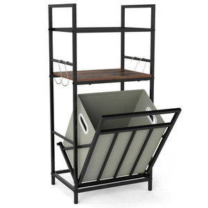 2-Tier Laundry Hamper with Tilt-out Basket-Black B593-JV13371