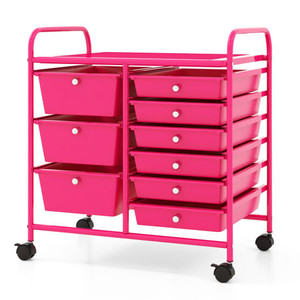 9-Drawer Rolling Storage Cart with Colorful Drawers and Metal Frame-Light Pink - Color: Light Pink D681-JV12579HP