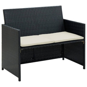 2 Seater Patio Sofa with Cushions Black Poly Rattan A949-43910