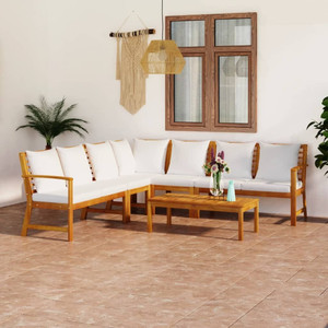 6 Piece Patio Lounge Set with Cushion Cream Solid Acacia Wood A949-3057774