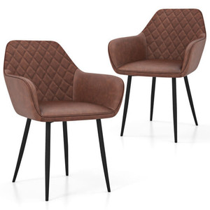 Leisure Dining Chair Set of 2 with Curved Backrest and Wide Seat-Coffee - Color: Coffee D681-HV10601CF-2